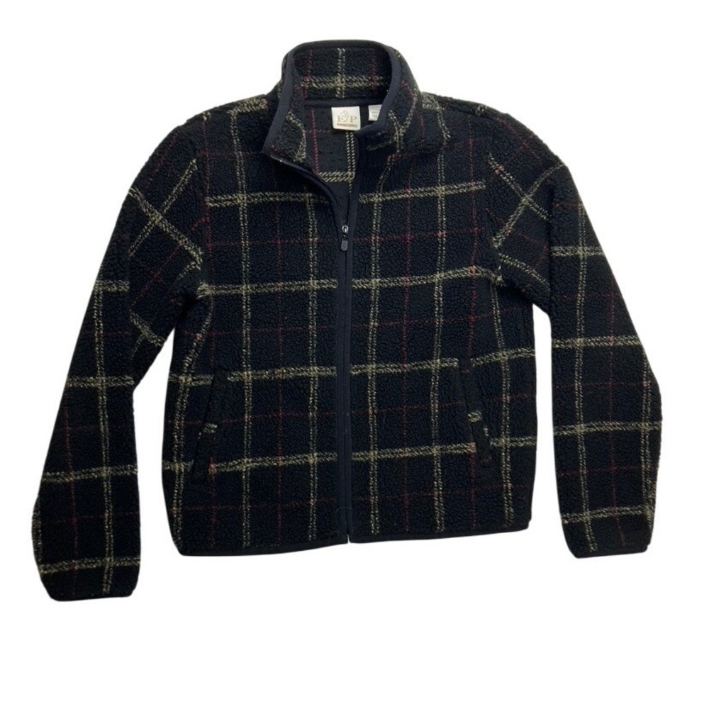 EP Pro Women Plaid Fleece Sherpa‎ Jacket Full Zip Black Red Tan Size S/P Golf